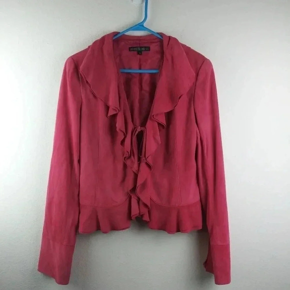 Lafayette 148 Barbie core Ruffled Suede Leather Blazer Bow Tie Boho Jacket(8) - Picture 1 of 7